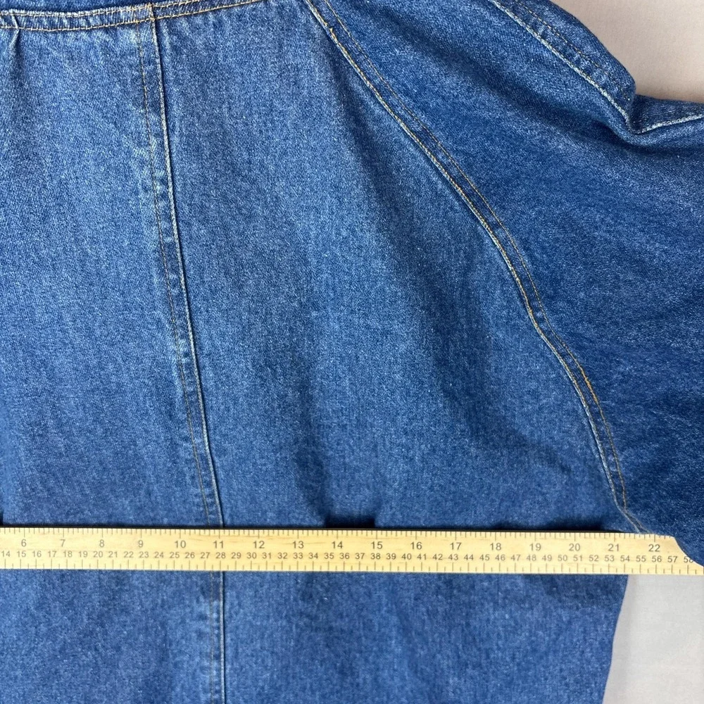 Vintage Timberwolf Denim Overcoat Womens Small Blue Aztec Corduroy Collar Long - Picture 9 of 10